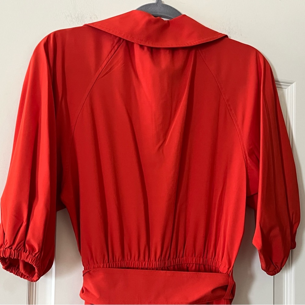 Calvin Klein Vibrant Reddish Orange Midi Dress with Waist Tie Women’s Size 4 - Picture 5 of 16